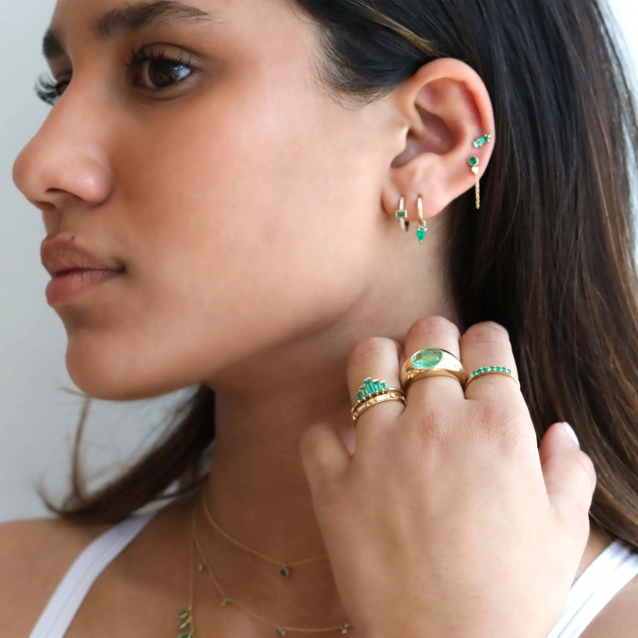 Gold Antique Waif Ring with Emeralds