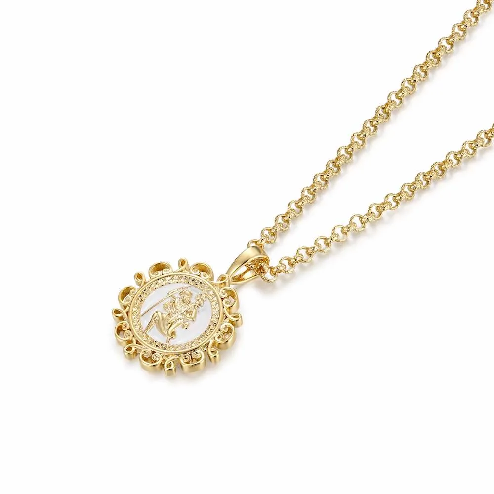 Gold Ornate St Christopher Pendant 22 Inch 4mm Belcher Chain