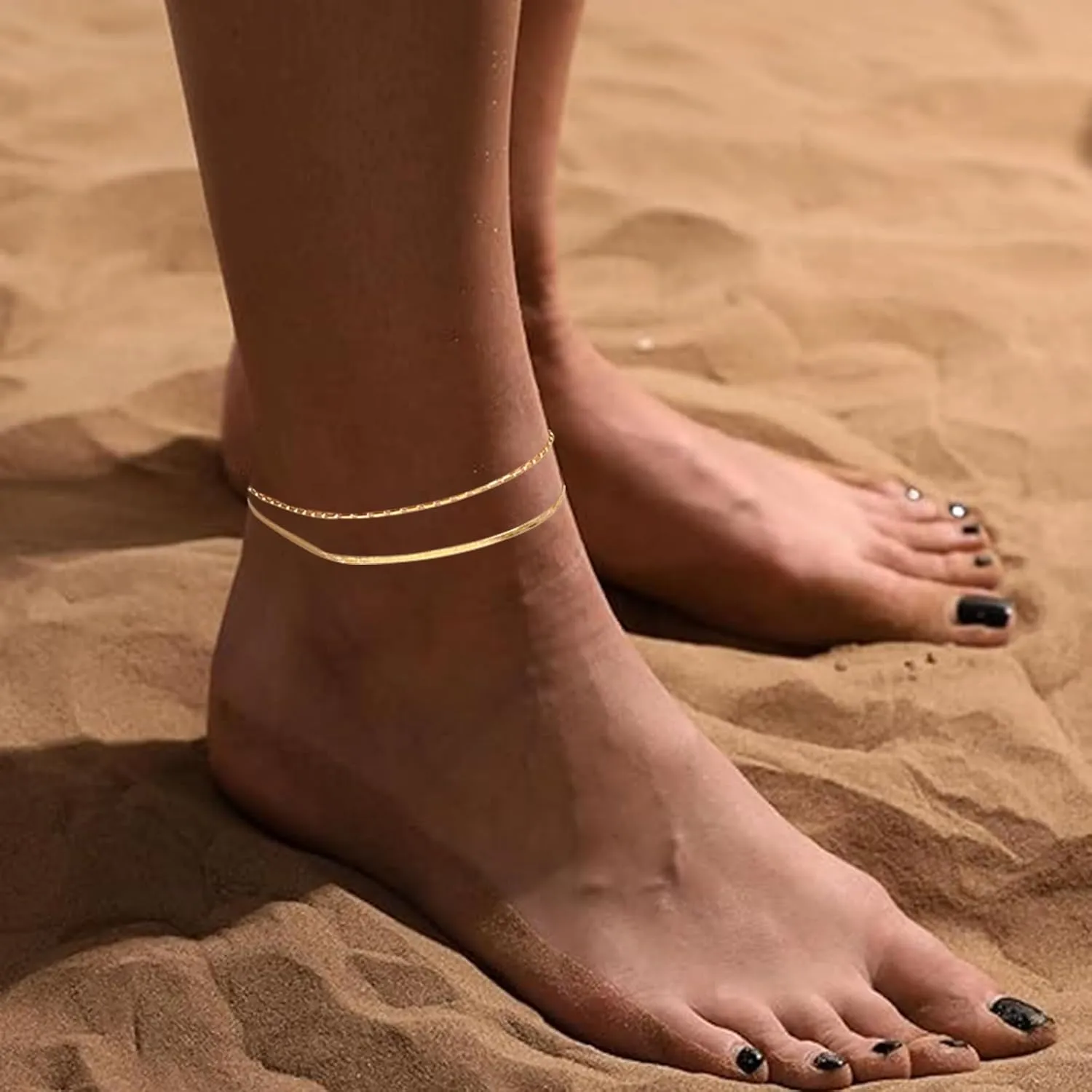 Gold Silver Layered Anklets for Women Small Heart Anklets Beaded Heart Anklet Waterproof Heart Link Anklet Beach Anklets Summer Beach Jewelry