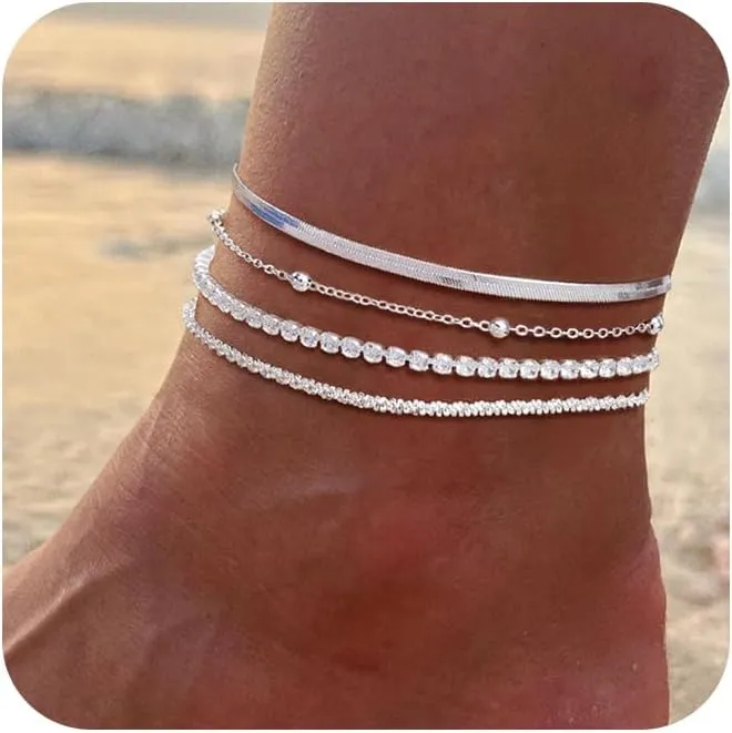 Gold/Silver Anklets for Women Ankle Bracelets for Women Waterproof Beach Layered Anklet Bracelets for Women Cuban Link Anklets Set Dainty Cute Heart Butterfly Anklets Non Tarnish Jewelry Gift