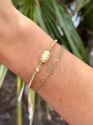 Grayson Gold Stretch Bracelet in Light Yellow MOP