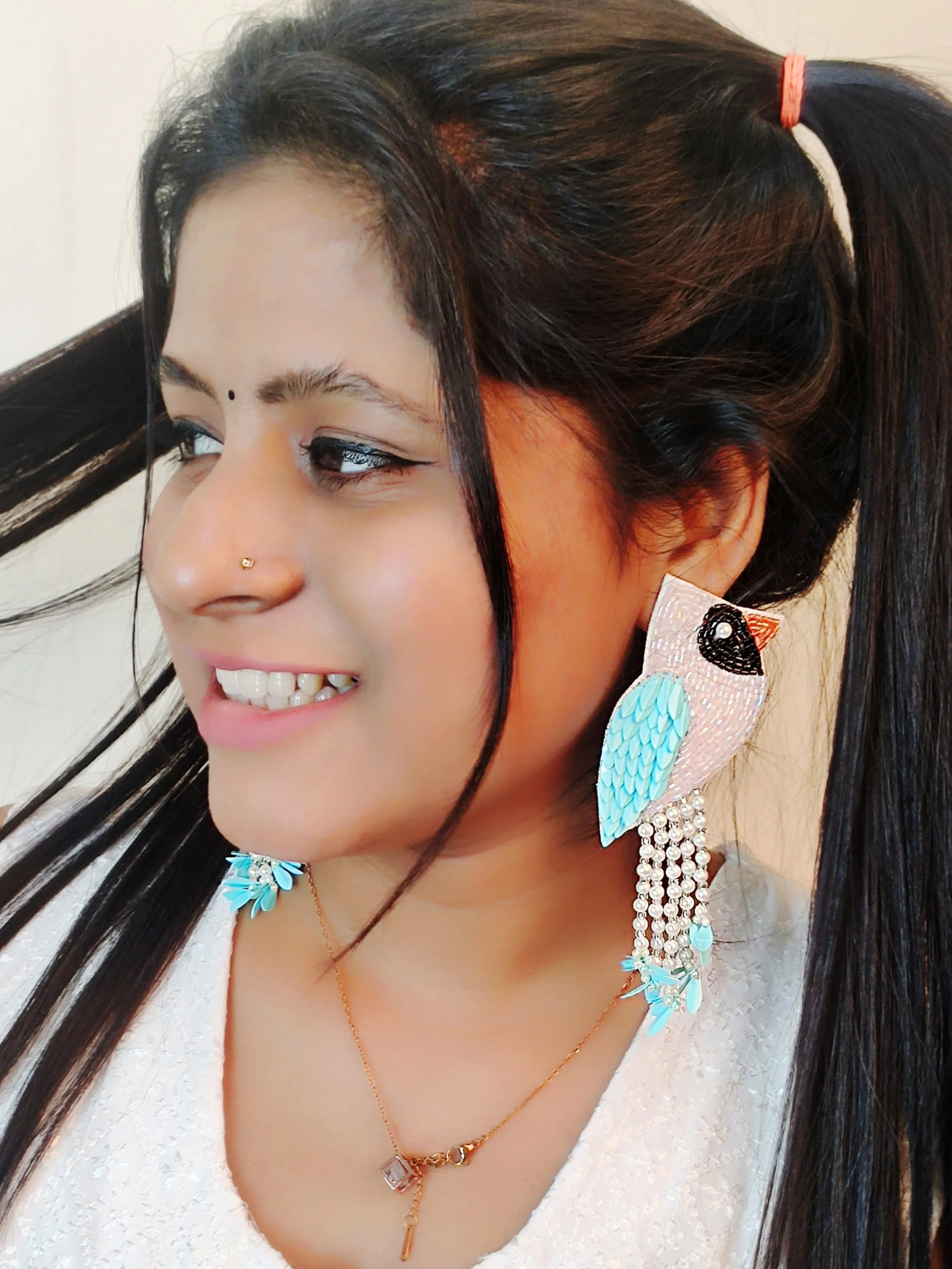 Green & Blue Handmade Bird Earrings