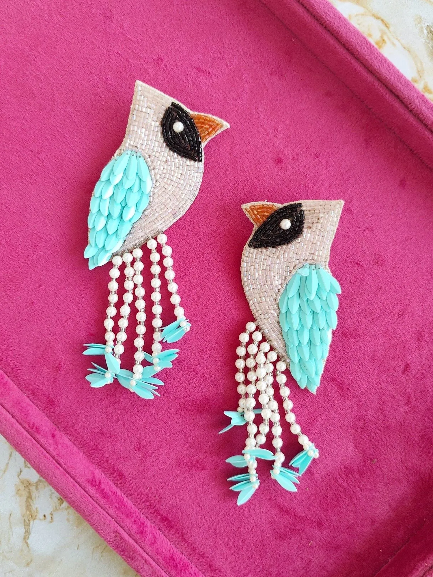 Green & Blue Handmade Bird Earrings