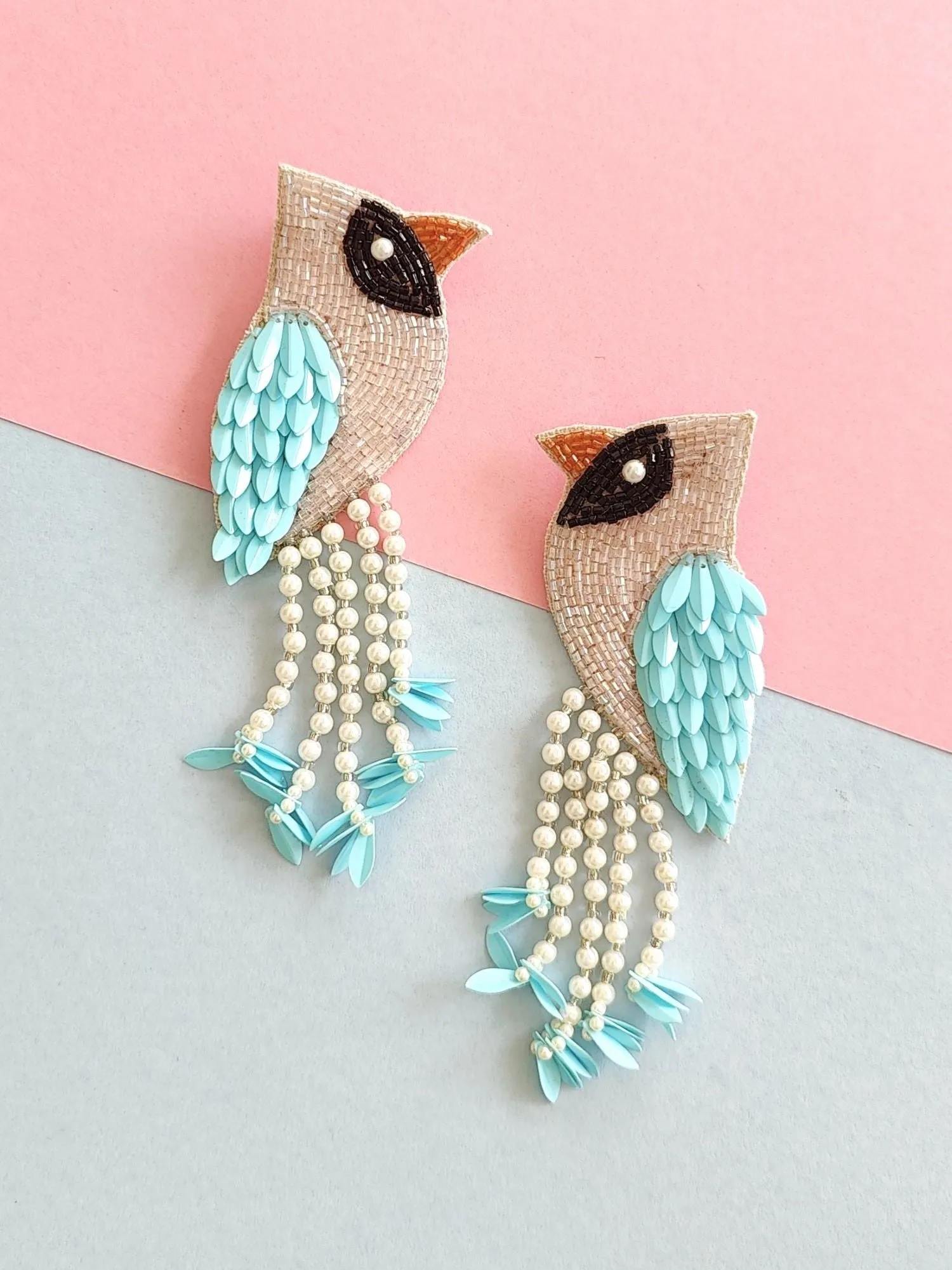 Green & Blue Handmade Bird Earrings