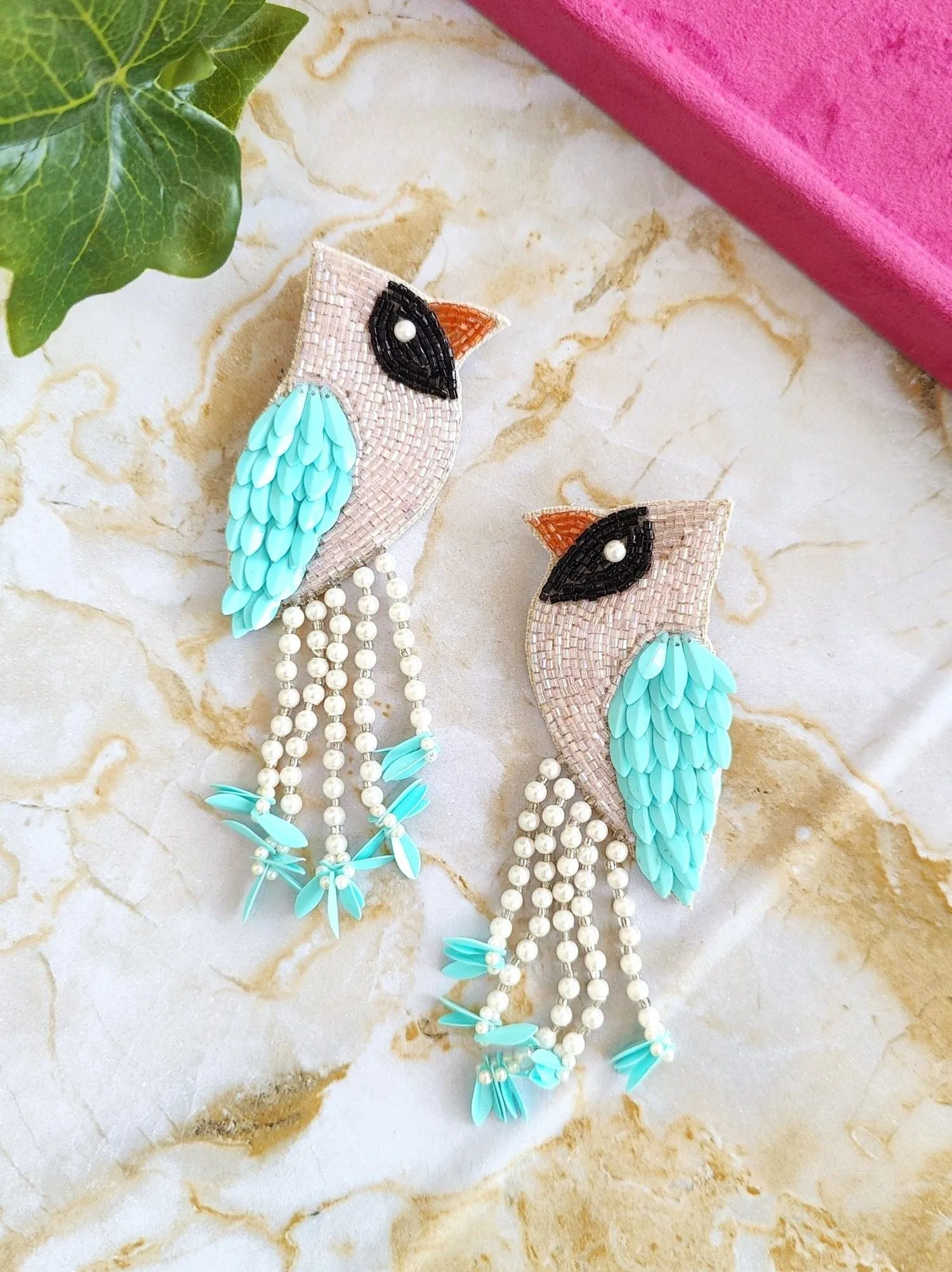 Green & Blue Handmade Bird Earrings