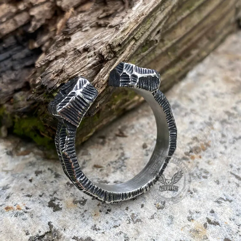Hammered Pattern Runes Stainless Steel Open Ring