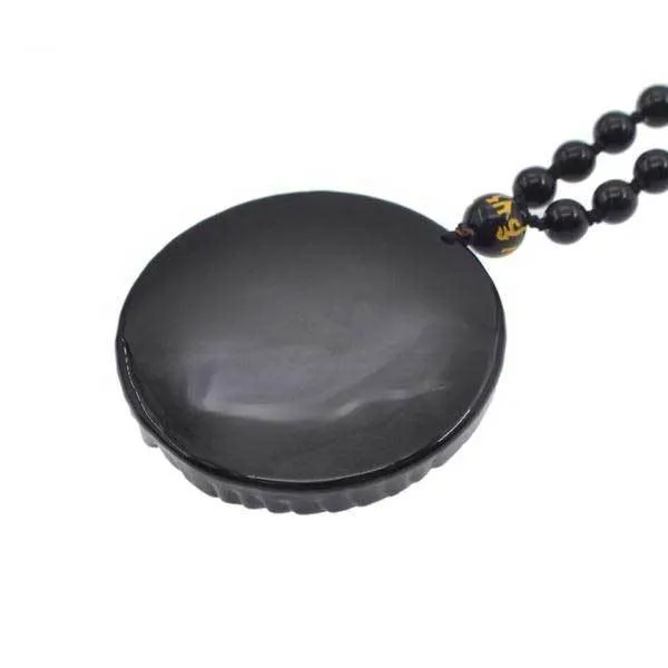 Hand Carved Dragon Phoenix Obsidian Necklace