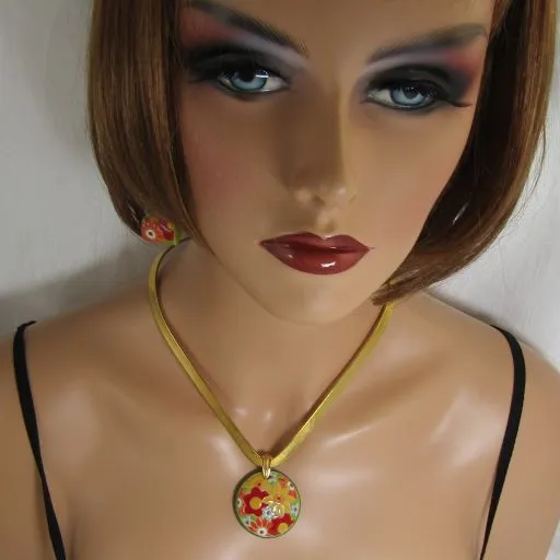 Handmade Artisan Bead Pendant Necklace & Earrings Set