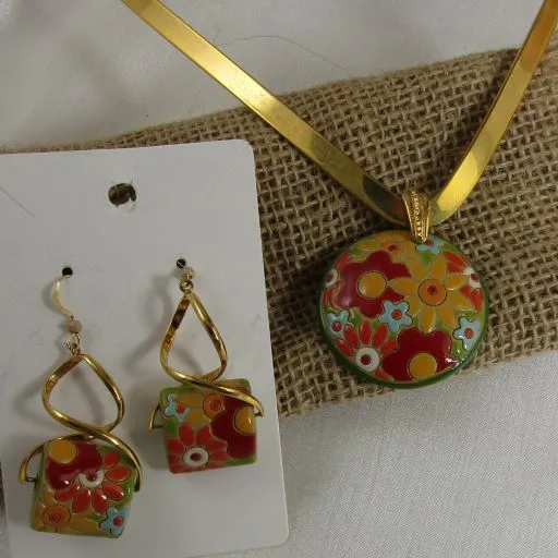 Handmade Artisan Bead Pendant Necklace & Earrings Set