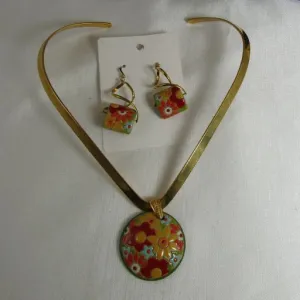Handmade Artisan Bead Pendant Necklace & Earrings Set