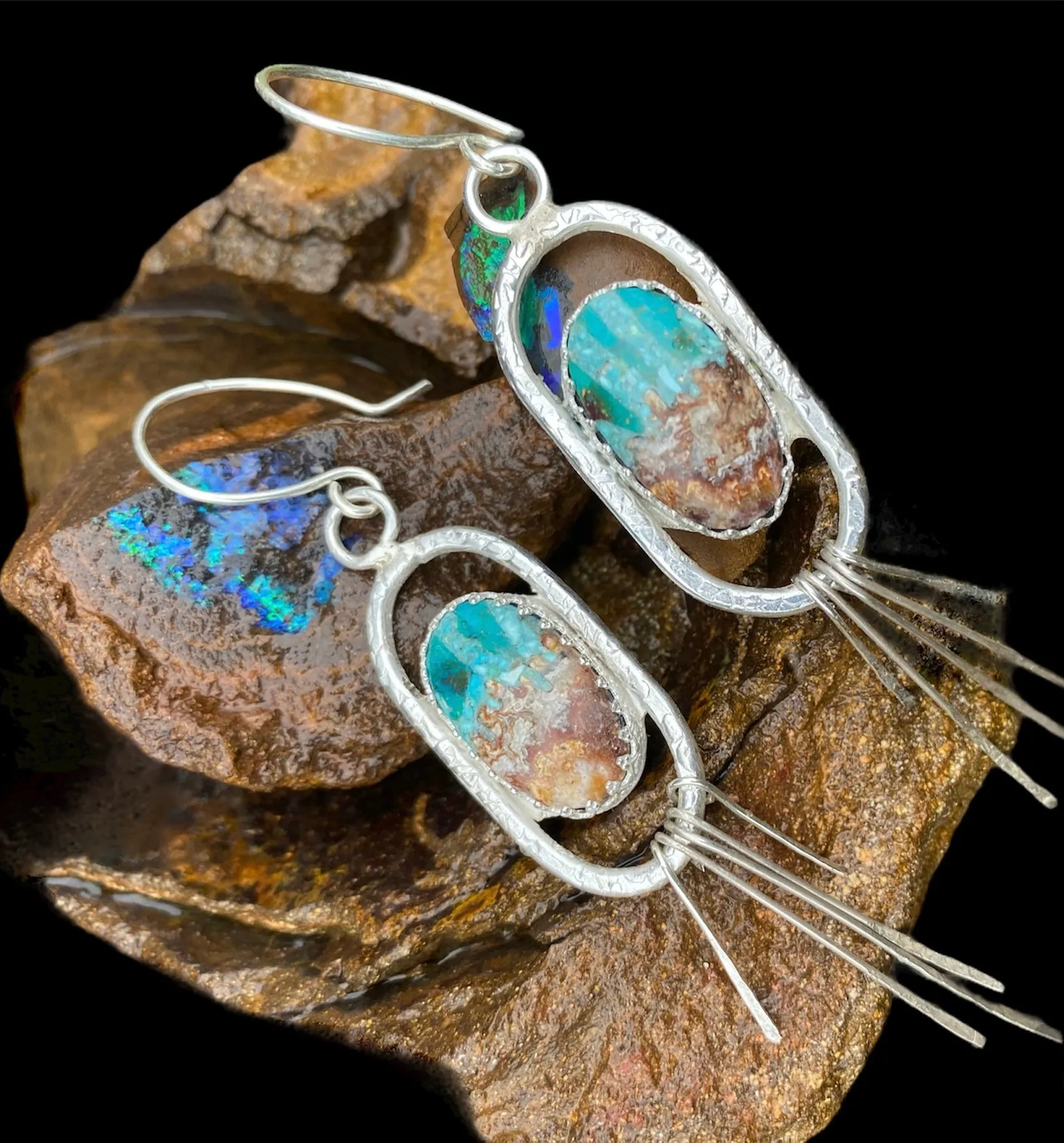 Handmade Bacon Opal & Turquoise Earrings