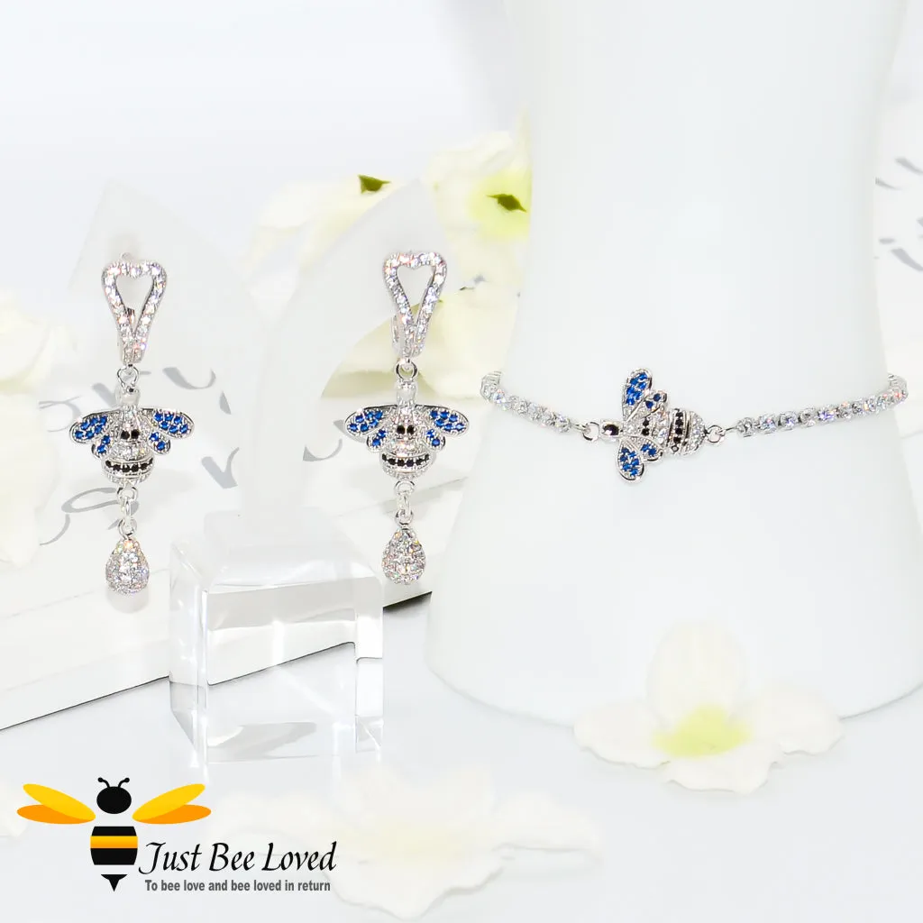 Handmade Bee Bracelet & Earrings Set - Rhodium