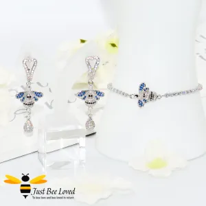 Handmade Bee Bracelet & Earrings Set - Rhodium