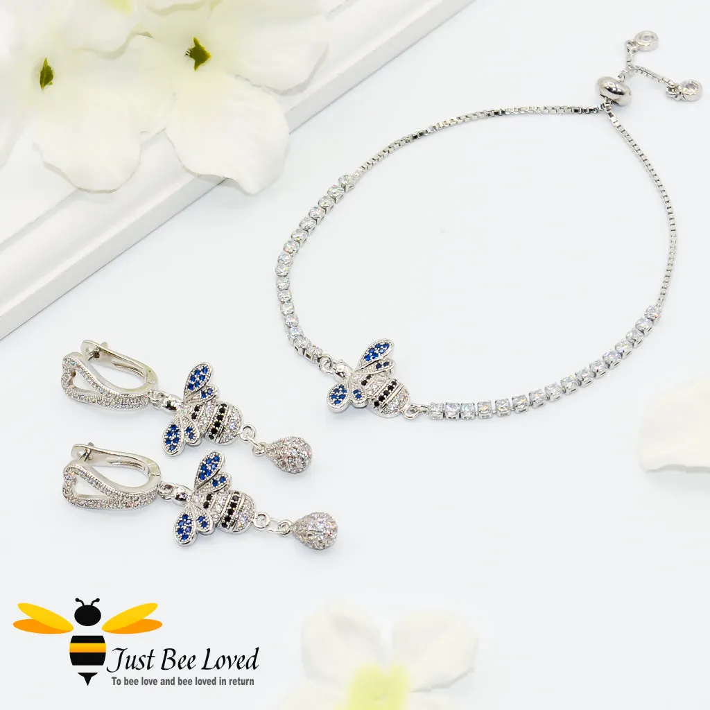 Handmade Bee Bracelet & Earrings Set - Rhodium