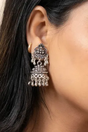 Handmade German Silver Designer Stud Jhumkas with Oxidized Finish Earrings for Daily Wear and Parties