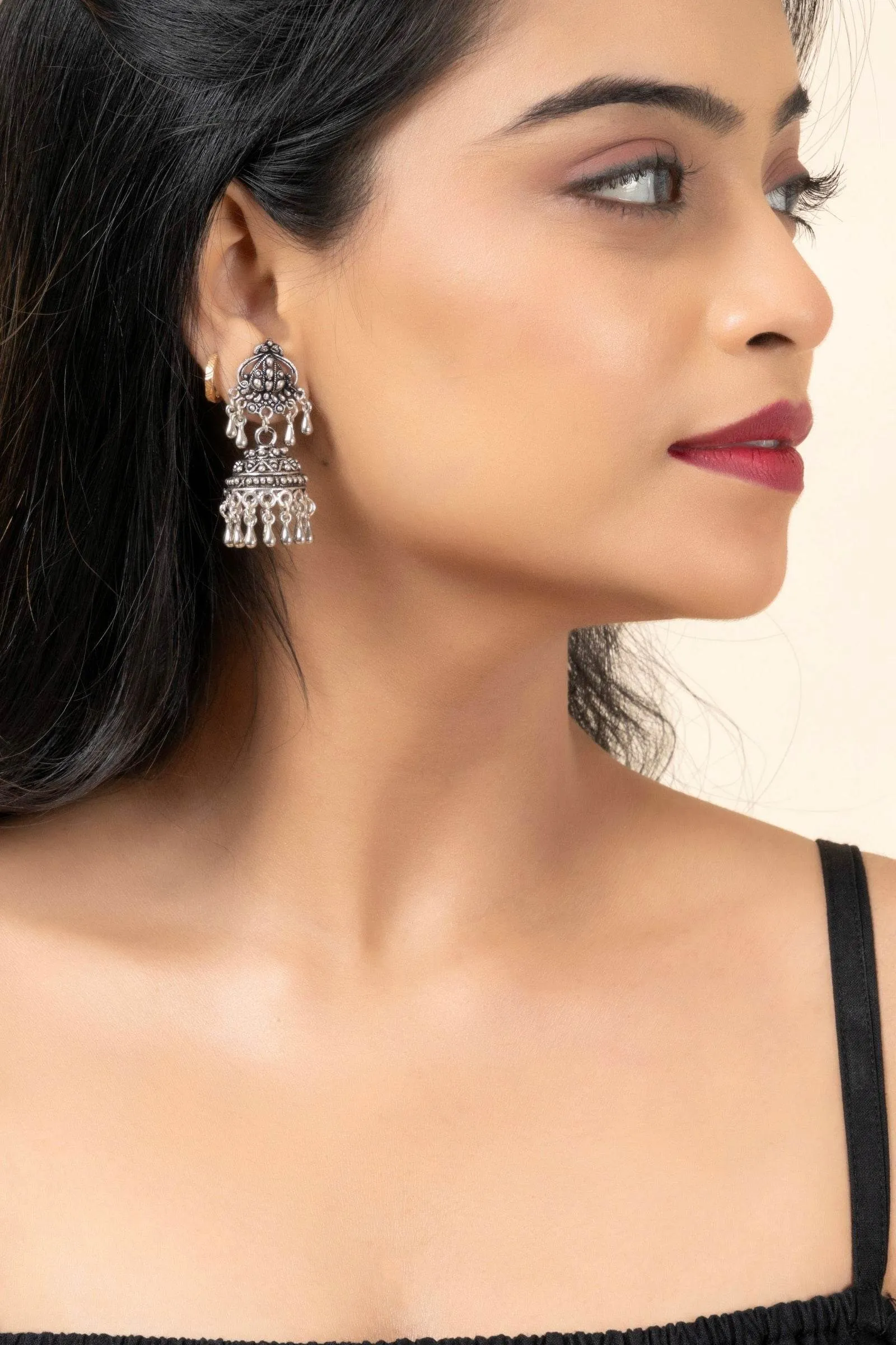 Handmade German Silver Designer Stud Jhumkas with Oxidized Finish Earrings for Daily Wear and Parties