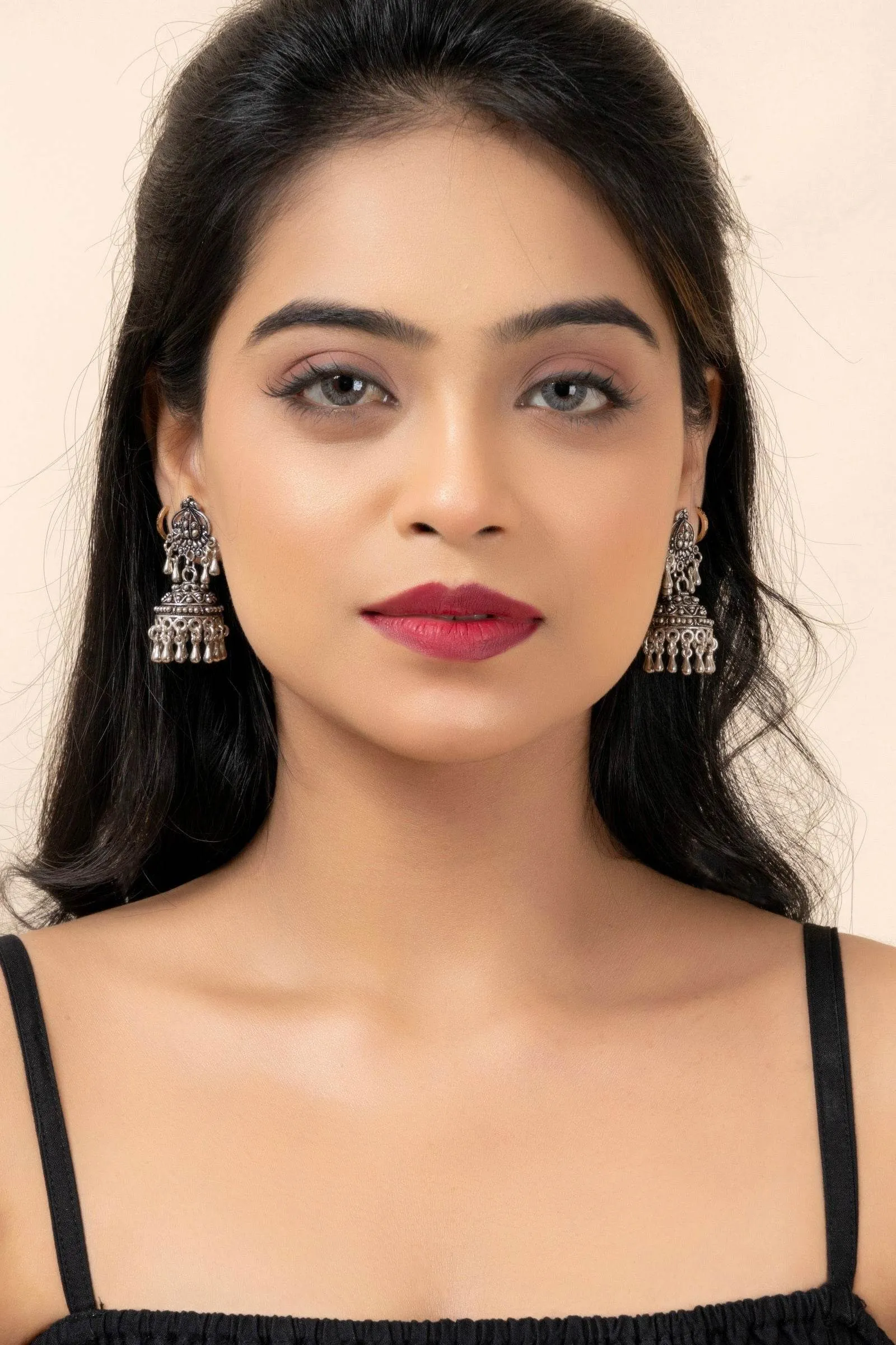 Handmade German Silver Designer Stud Jhumkas with Oxidized Finish Earrings for Daily Wear and Parties