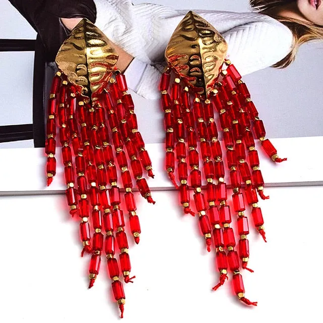 Handmade Long Beaded Chain Earrings