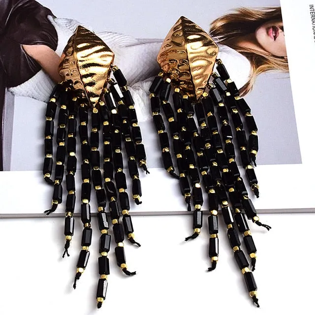 Handmade Long Beaded Chain Earrings