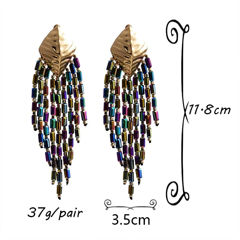 Handmade Long Beaded Chain Earrings