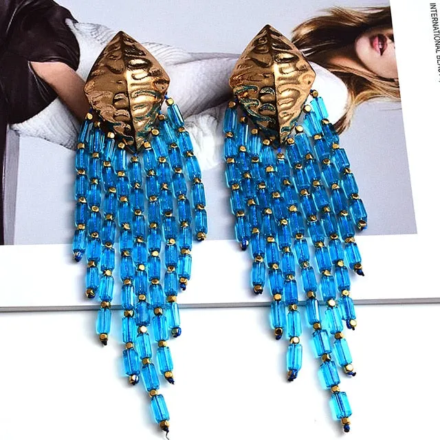 Handmade Long Beaded Chain Earrings