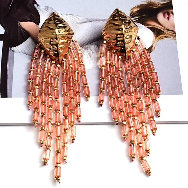 Handmade Long Beaded Chain Earrings