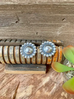 Handmade Navajo Sterling Silver Flower Stud Earrings
