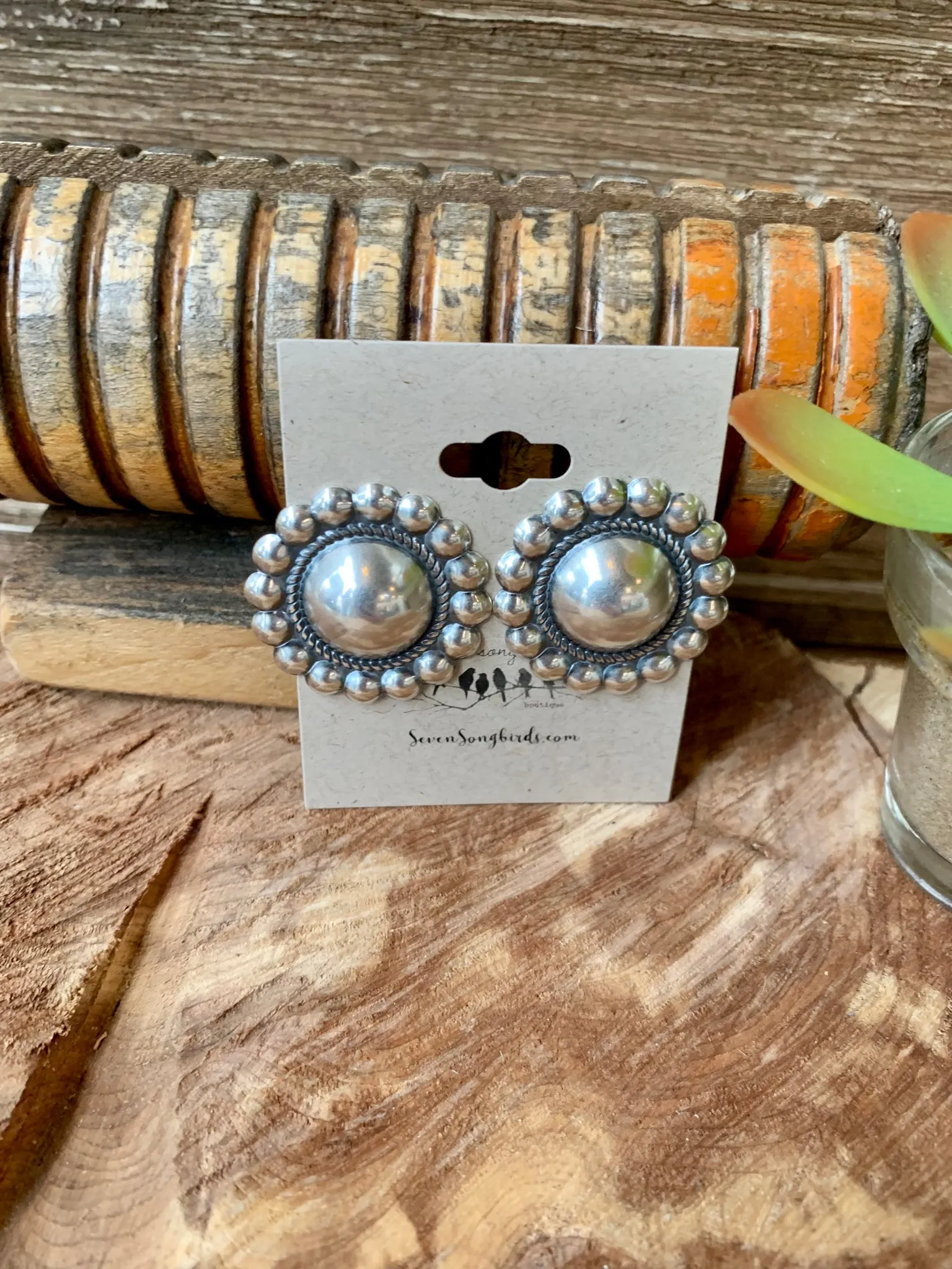 Handmade Navajo Sterling Silver Flower Stud Earrings