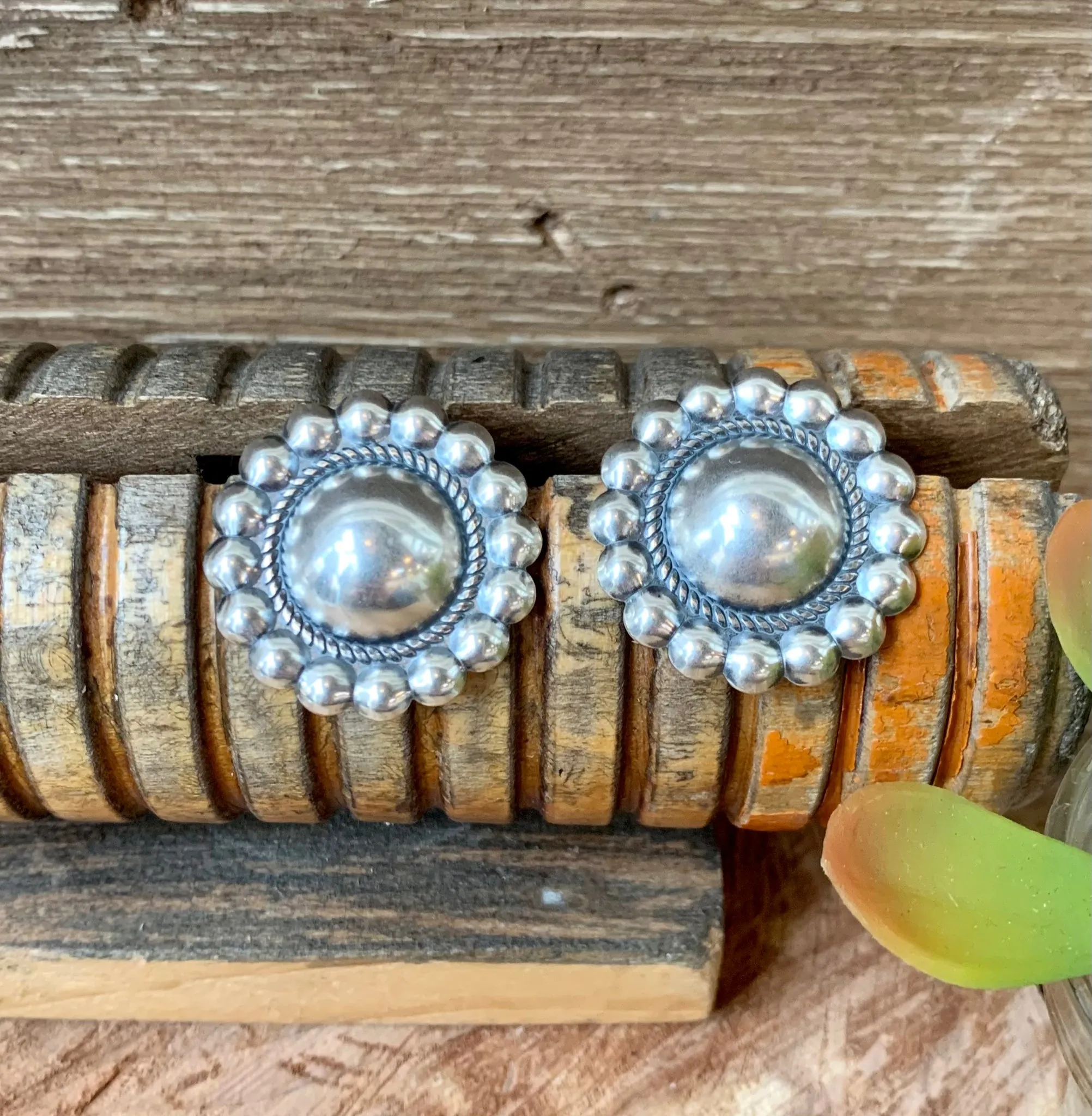 Handmade Navajo Sterling Silver Flower Stud Earrings