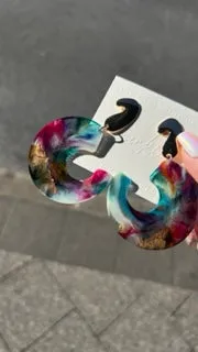 Handmade Resin Round Rainbow Earrings