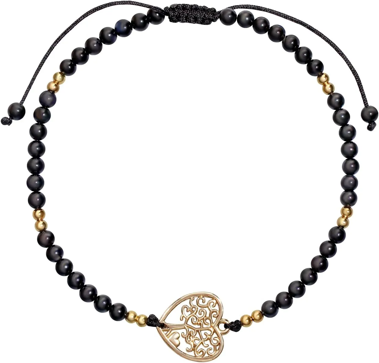Heart-Shape Tree of Life with Black Agate Anklets Bracelet for women Reiki Real Gemstones and Crystals Beach Foot Gifts