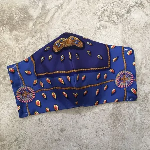 Hermes Handmade Blue Tresors Retrouves Silk Scarf Face Mask