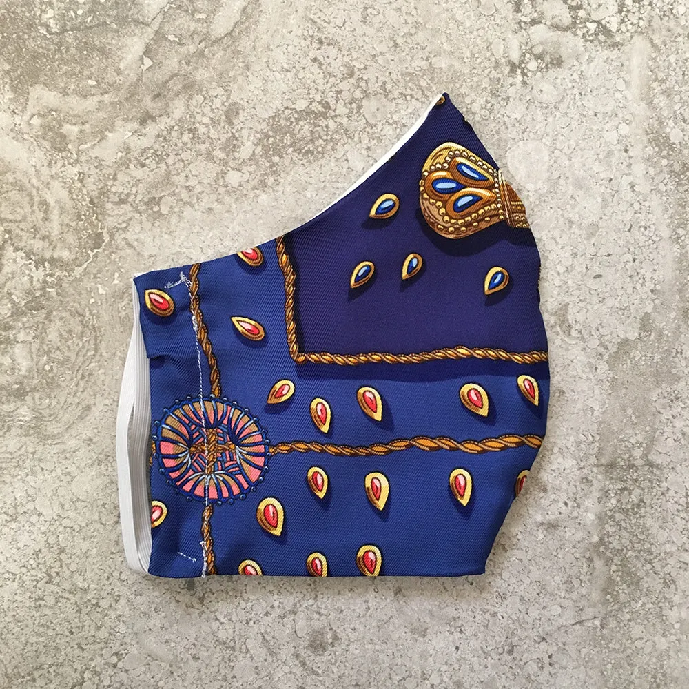Hermes Handmade Blue Tresors Retrouves Silk Scarf Face Mask