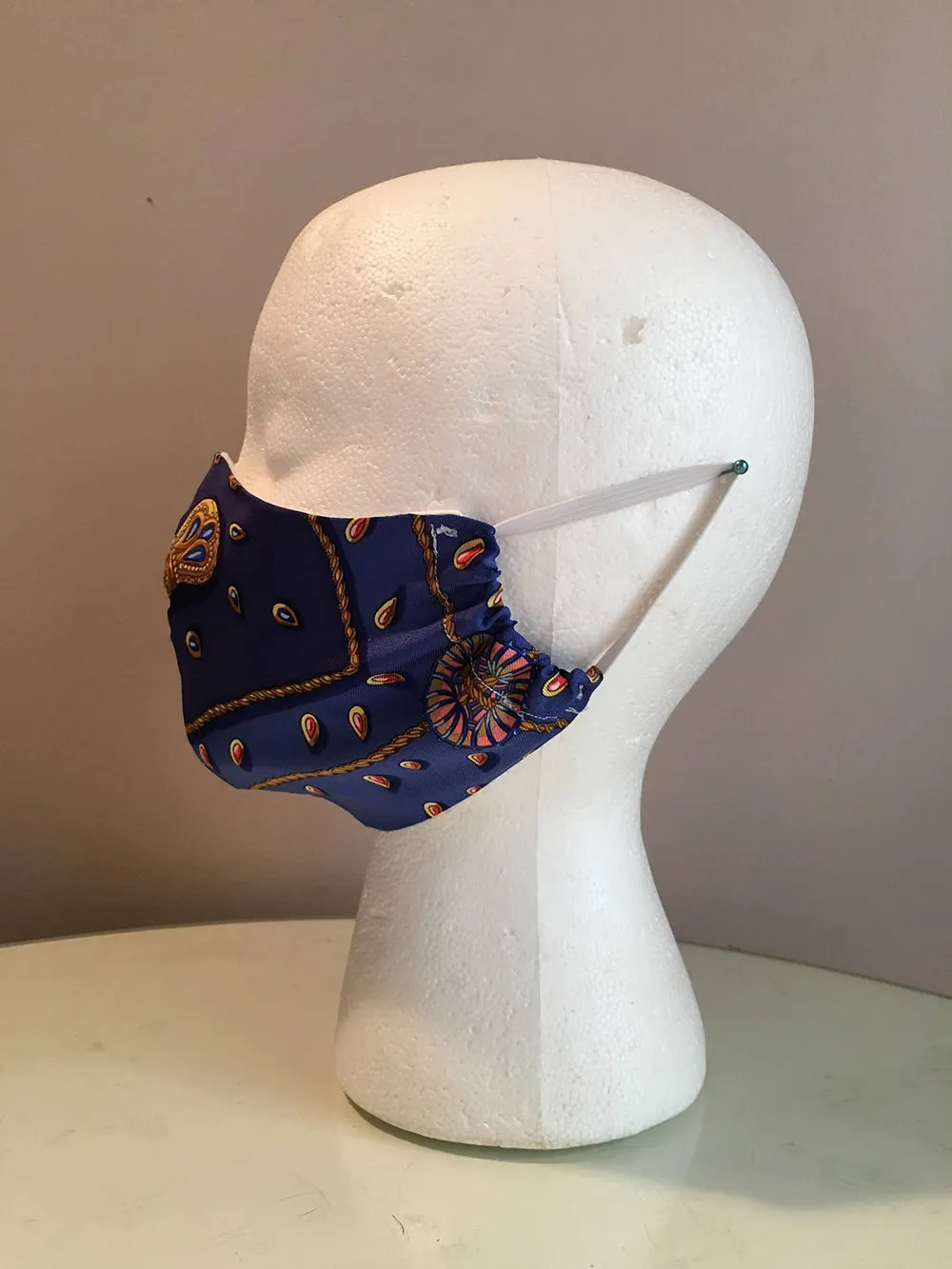 Hermes Handmade Blue Tresors Retrouves Silk Scarf Face Mask