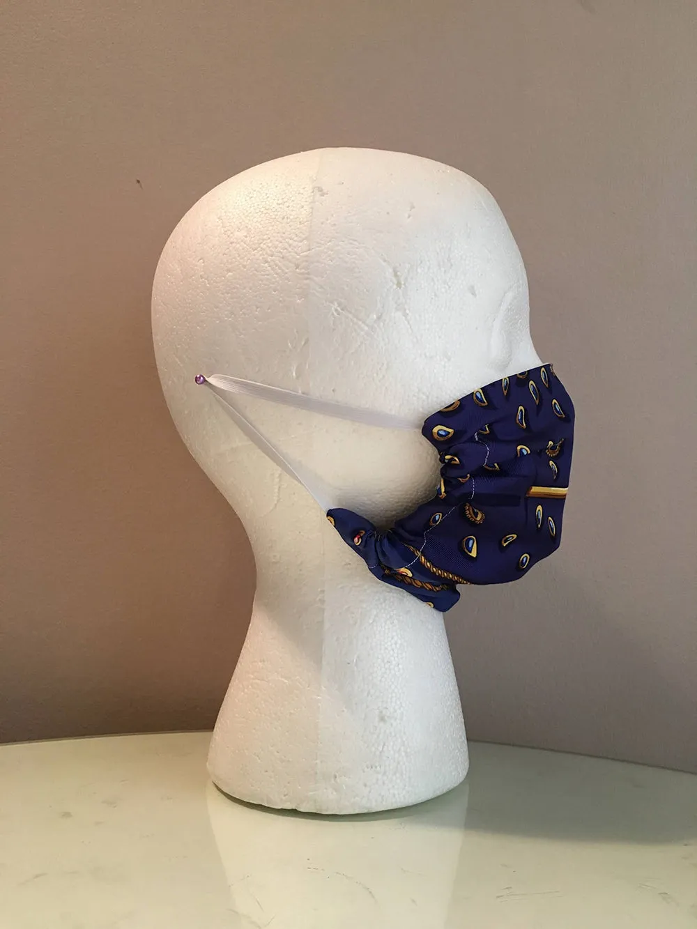 Hermes Handmade Blue Tresors Retrouves Silk Scarf Surgical Face Mask