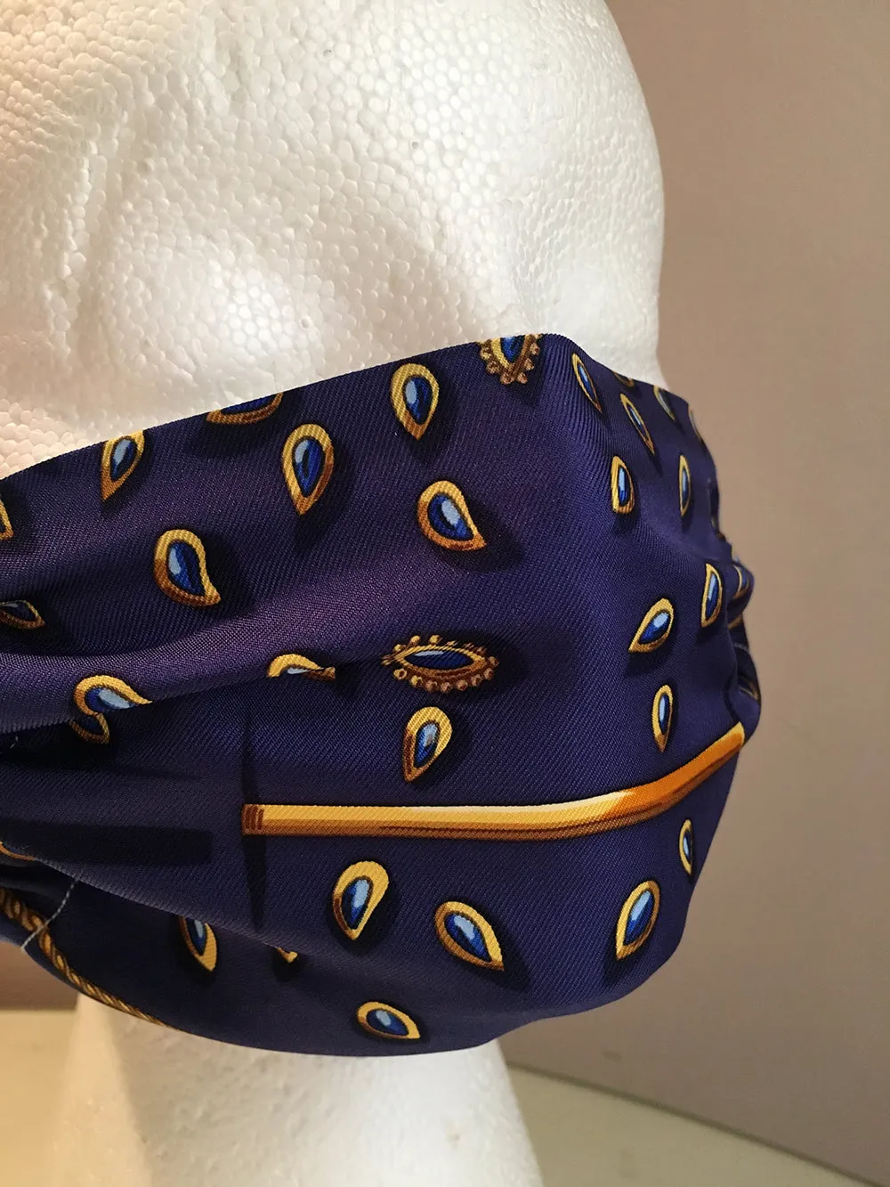 Hermes Handmade Blue Tresors Retrouves Silk Scarf Surgical Face Mask