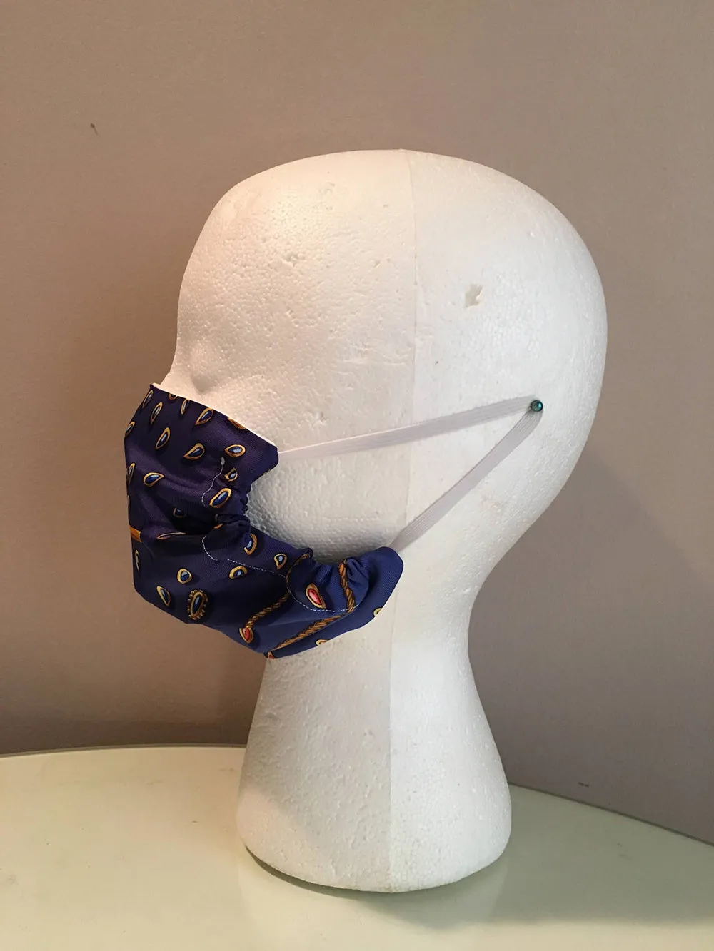 Hermes Handmade Blue Tresors Retrouves Silk Scarf Surgical Face Mask