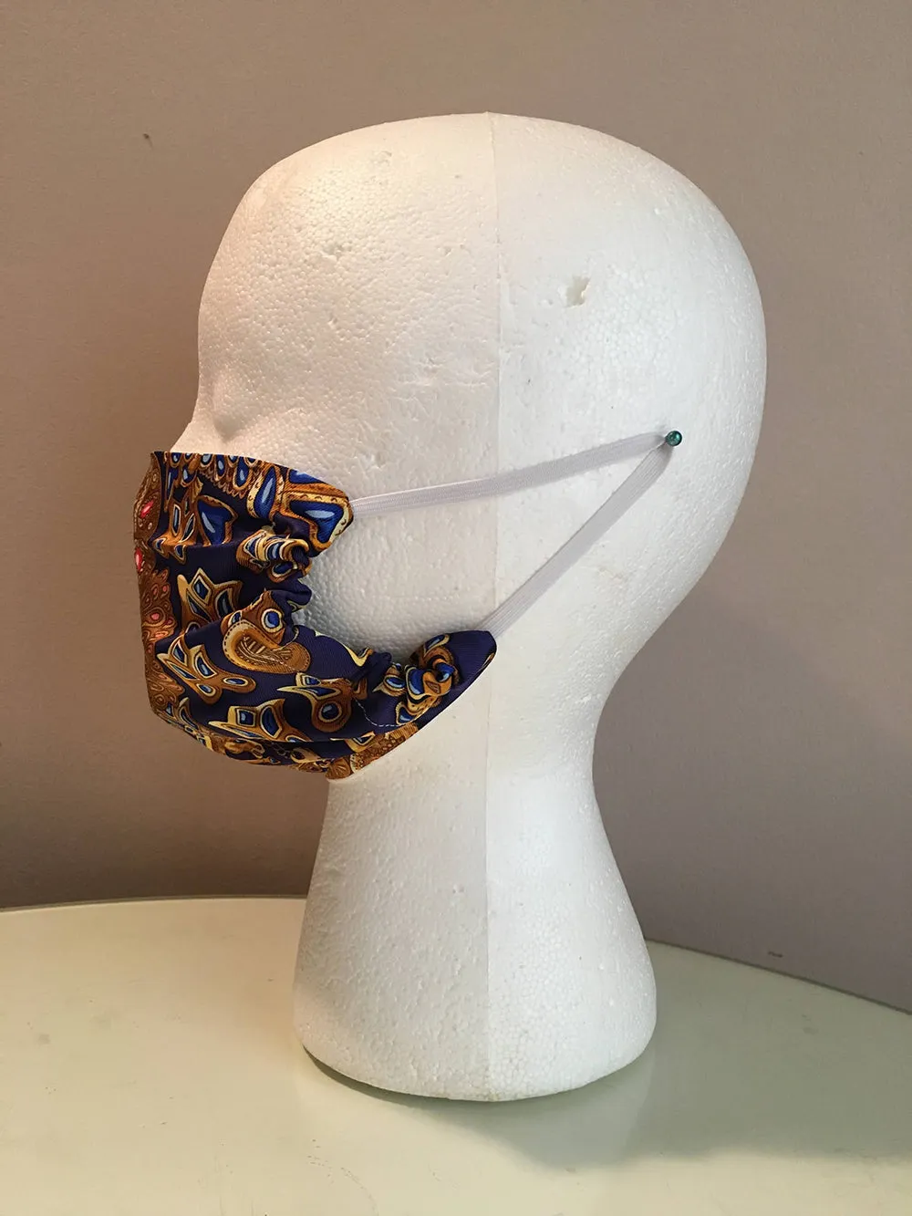 Hermes Handmade Blue Tresors Retrouves Silk Scarf Surgical Style Face Mask