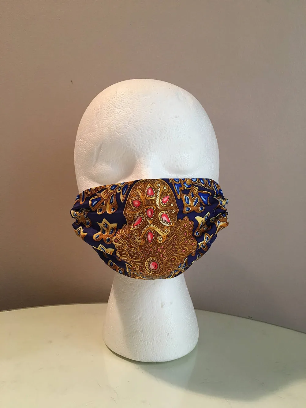 Hermes Handmade Blue Tresors Retrouves Silk Scarf Surgical Style Face Mask