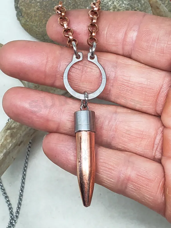 Industrial Style Copper & Silver Bullet Necklace - Unisex