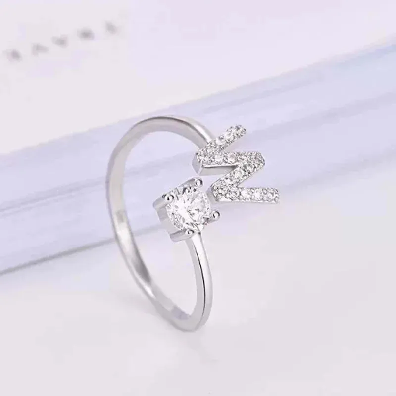 Initial Open Finger Rings A-Z Initials Monogram for Women Creative Adjustable Ring Fashion Wedding Party Jewelry Gift for Her