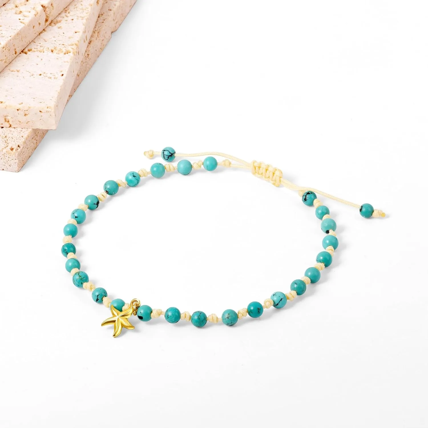 JENDEAR AAA Natural Gemstone Ankle Bracelet for Women with 18K Gold-plated in 925 Sterling Silver