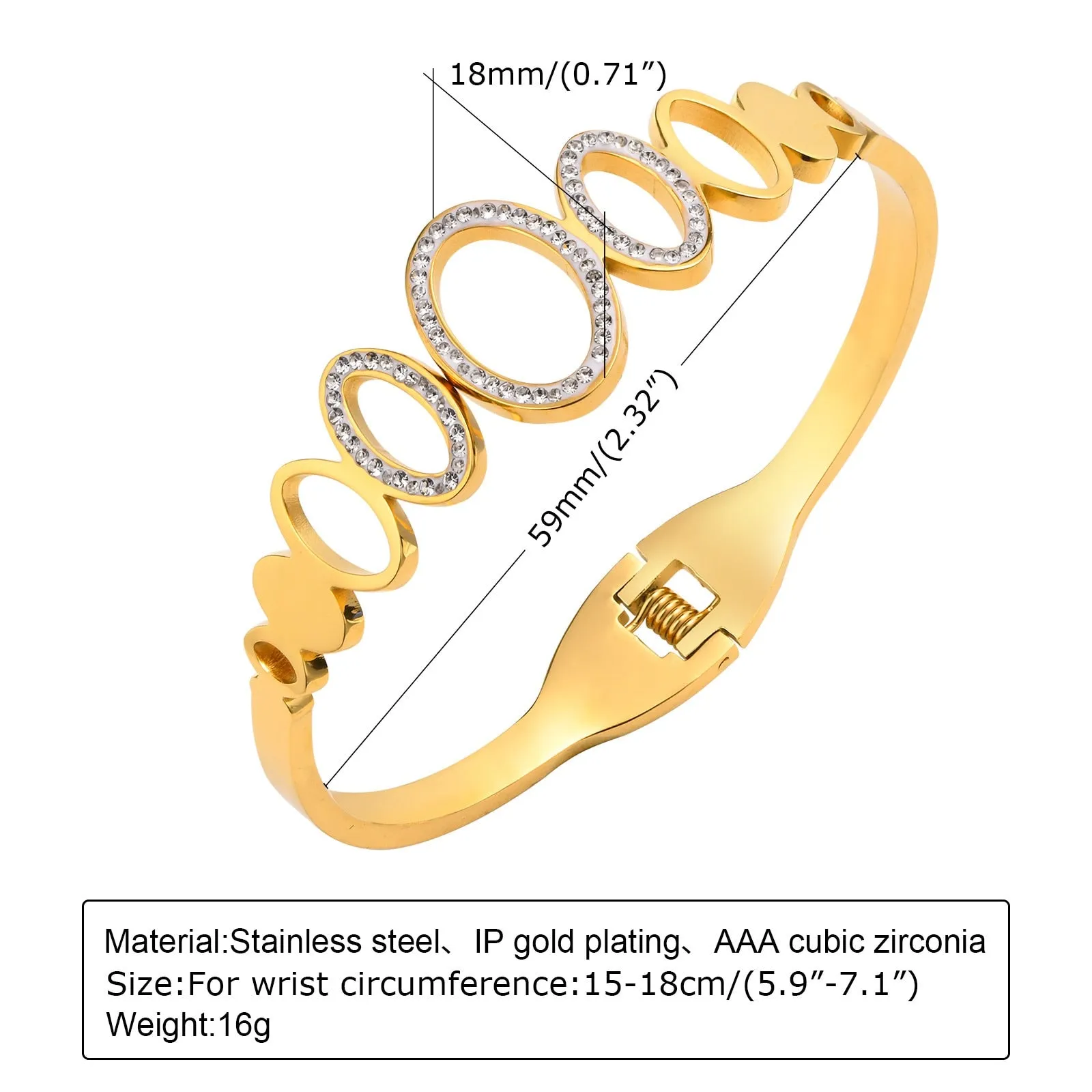 Jewelry CZ Stone Bracelet, Gold High Quality Stainless Steel Cubic Zirconia Bracelets