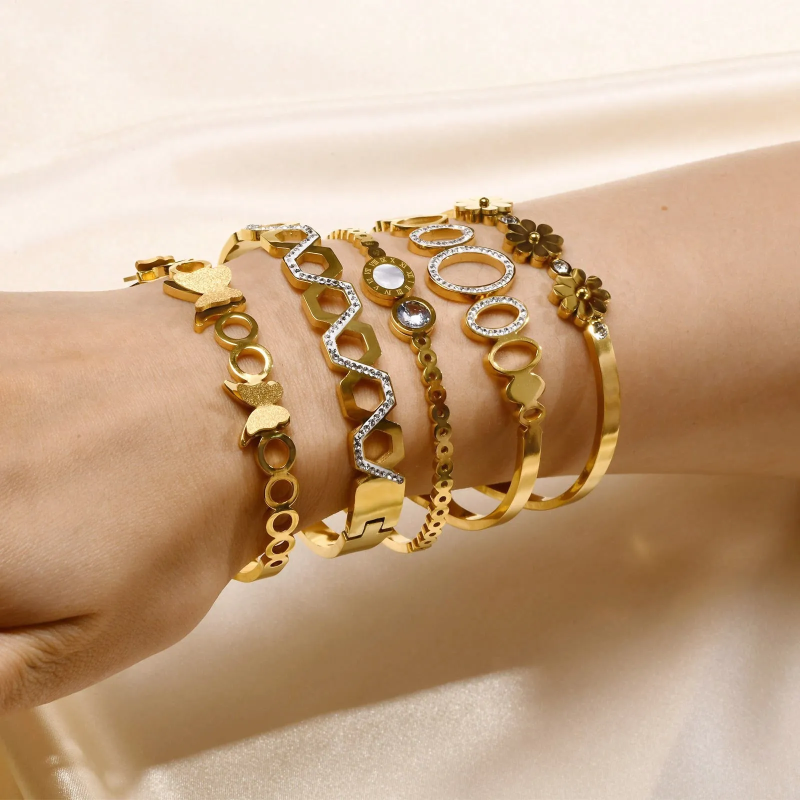 Jewelry CZ Stone Bracelet, Gold High Quality Stainless Steel Cubic Zirconia Bracelets