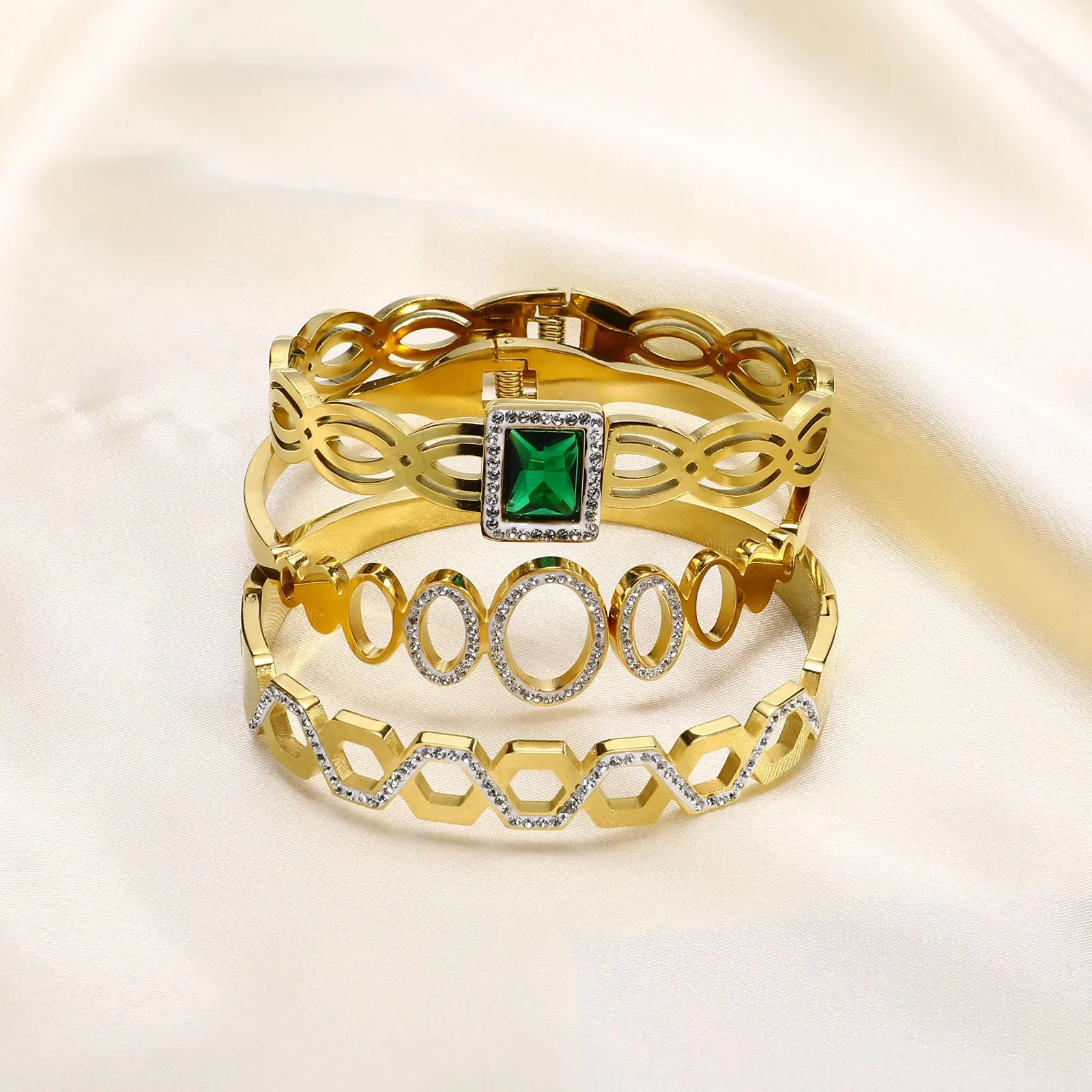 Jewelry CZ Stone Bracelet, Gold High Quality Stainless Steel Cubic Zirconia Bracelets