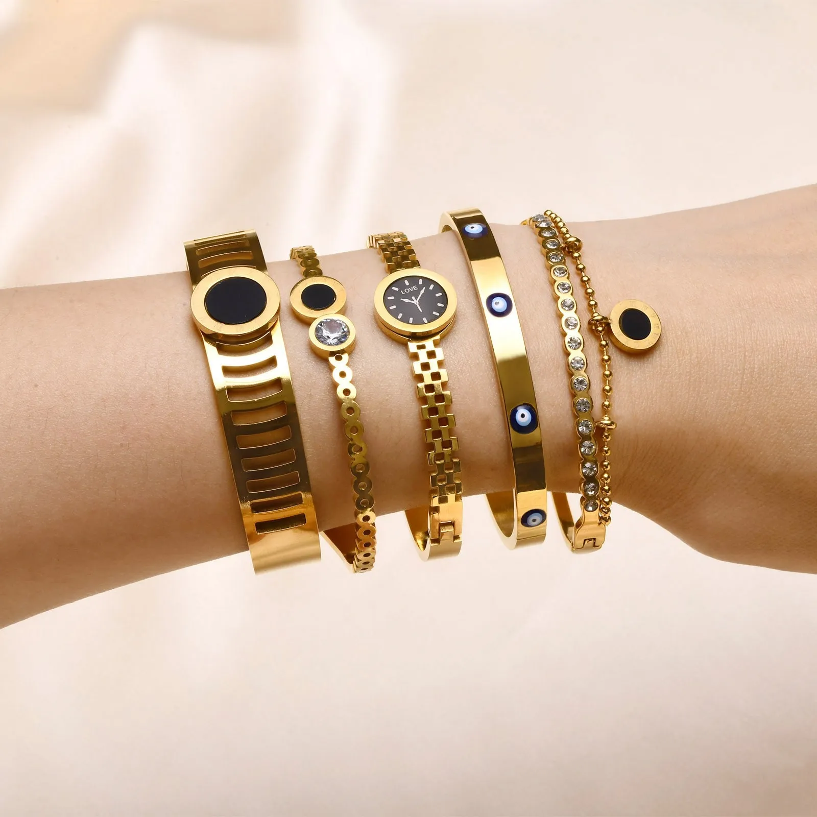 Jewelry CZ Stone Bracelet, Gold High Quality Stainless Steel Cubic Zirconia Bracelets