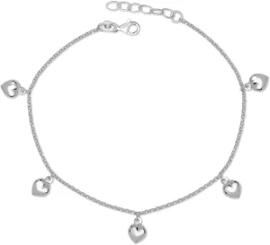JewelryWeb Italian Sterling Silver 10 1 Inch Dangling Puffed Heart Rolo Anklet (11")