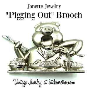 JJ Brooch Pigging Out Vintage Pin and Perfect Gift for Foodies Chefs Cooks