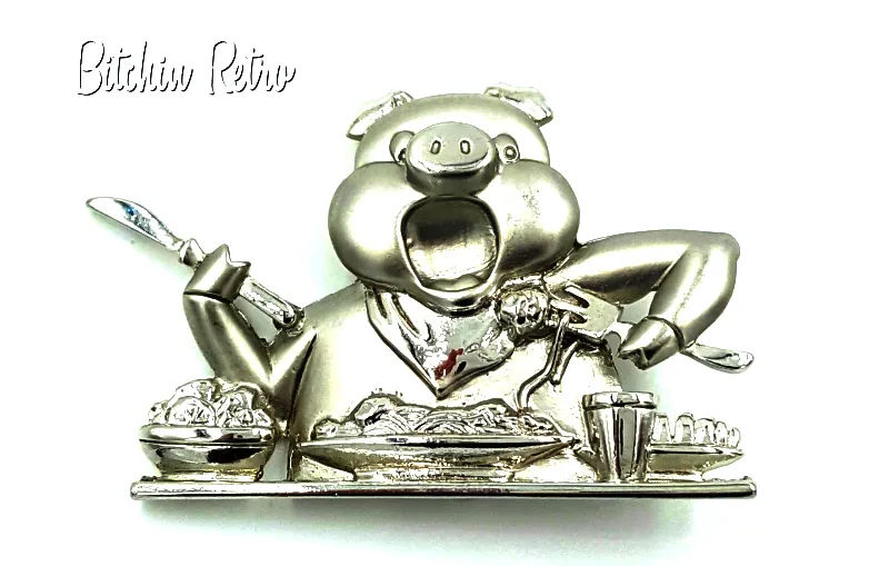 JJ Brooch Pigging Out Vintage Pin and Perfect Gift for Foodies Chefs Cooks