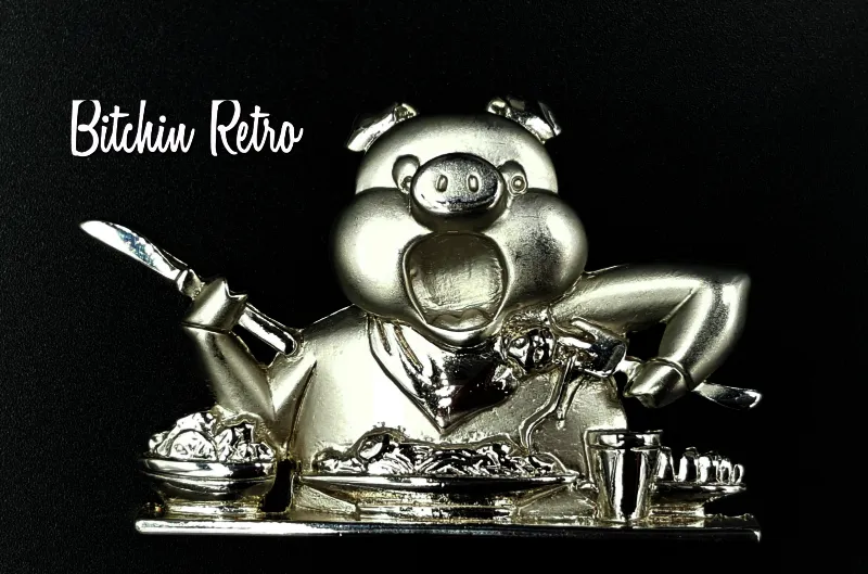 JJ Brooch Pigging Out Vintage Pin and Perfect Gift for Foodies Chefs Cooks